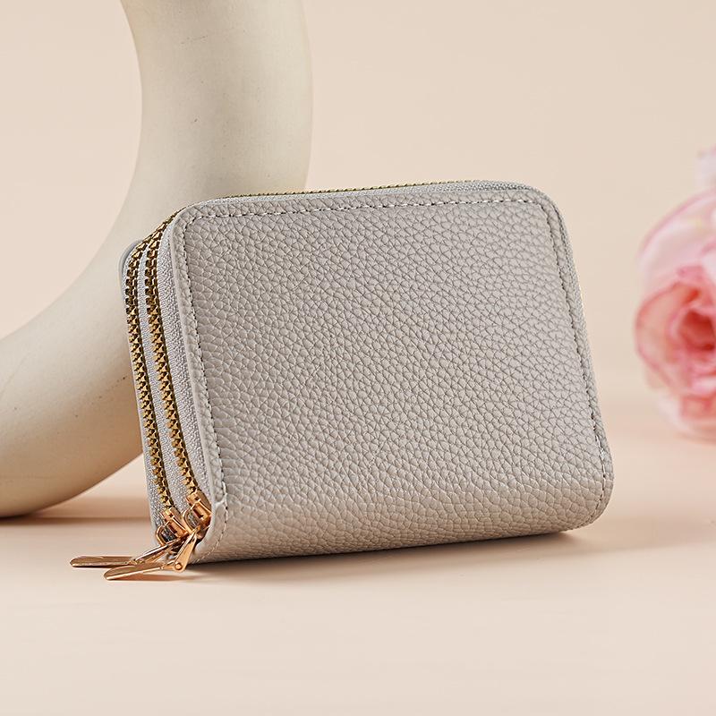 

Модный кошелек-гармошка с текстурой личи, двойной молнией и множеством отделений для карт серый