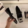 Fashion Women's Flat Shoes 2025 Spring/Summer Mary Jane Square Toe Anti Slip Elegant Banquet Crystal Rhinestone Women's Fashion Shoes