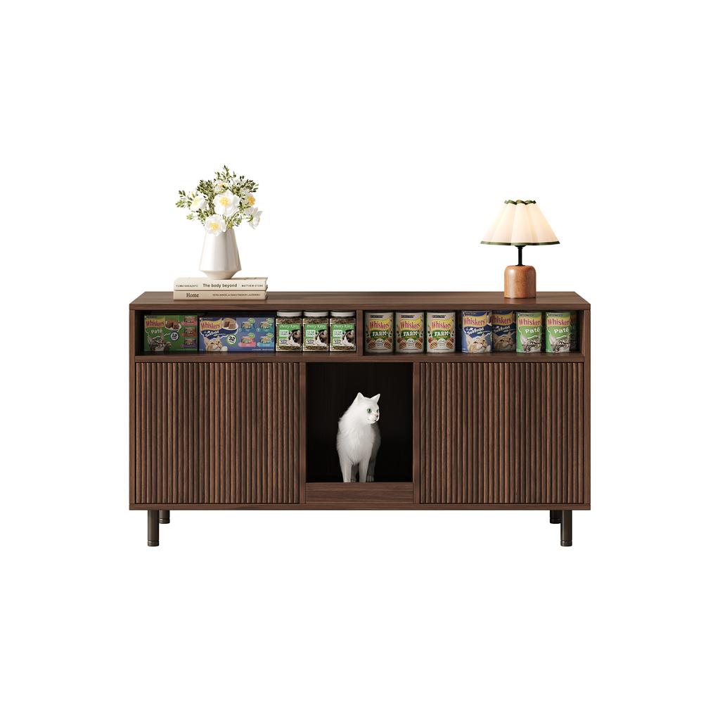 Mobile per Lettiere per Gatti con Tappetino Raccogli Sabbia, Mobile per Animali Domestici con Ripiano, Credenza/Mobile TV per Animali Domestici, senza Vaschetta per Lettiera, 120x50x66cm, Colore Noce