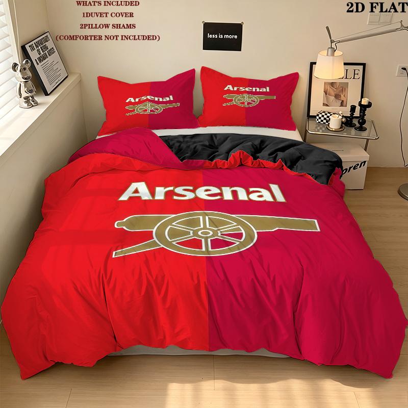 Arsenal Football Club Pattern Bedding Home Decoration Birthday Gift ( 1 duvet cover + 2 pillowcase, without core),fan merchandise.