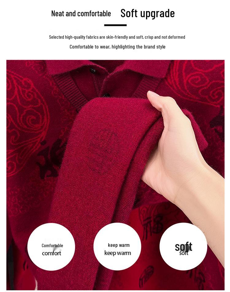 Woolen Sweater for Men - Zodiac Year Edition, 2025 Autumn/Winter, Knitted Base Layer, Festive Red with Fu Character