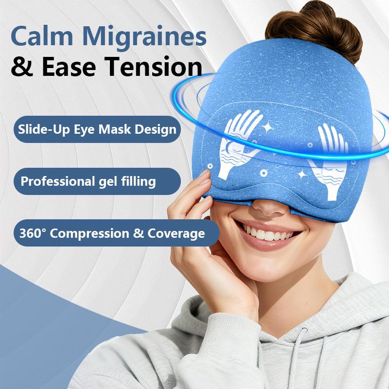Touca de Gelo Gelada Quente Fria com Máscara para Olhos 2 em 1 à Prova de Vazamento Design com Furos para os Olhos Reutilizável Alívio para Dor de Cabeça Migrânea