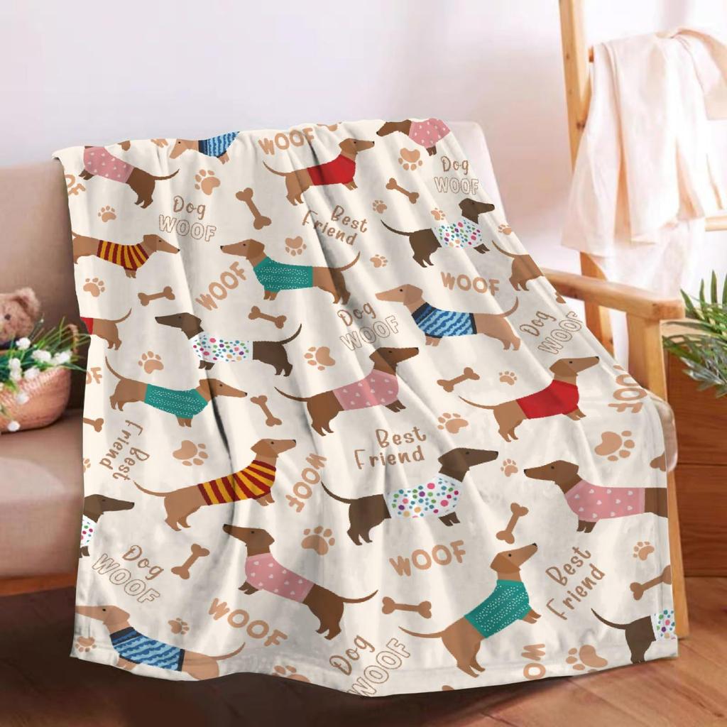 Cute Dachshund Blanket Soft Flannel Cartoon Print Blanket Sofa Bedroom Dormitory Nap Blanket