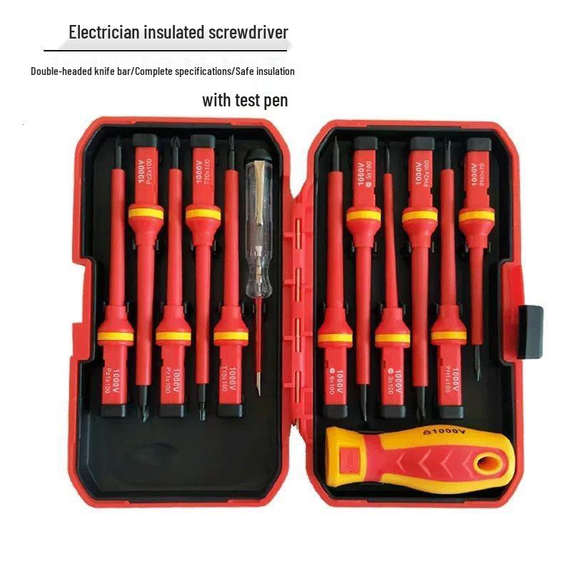 13-Piece Insulated Screwdriver Set with Live Wire Tester for Electricians