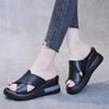 2023 Women's Summer Soft Leather Peep-Toe Wedge Sandals with Thick Soles