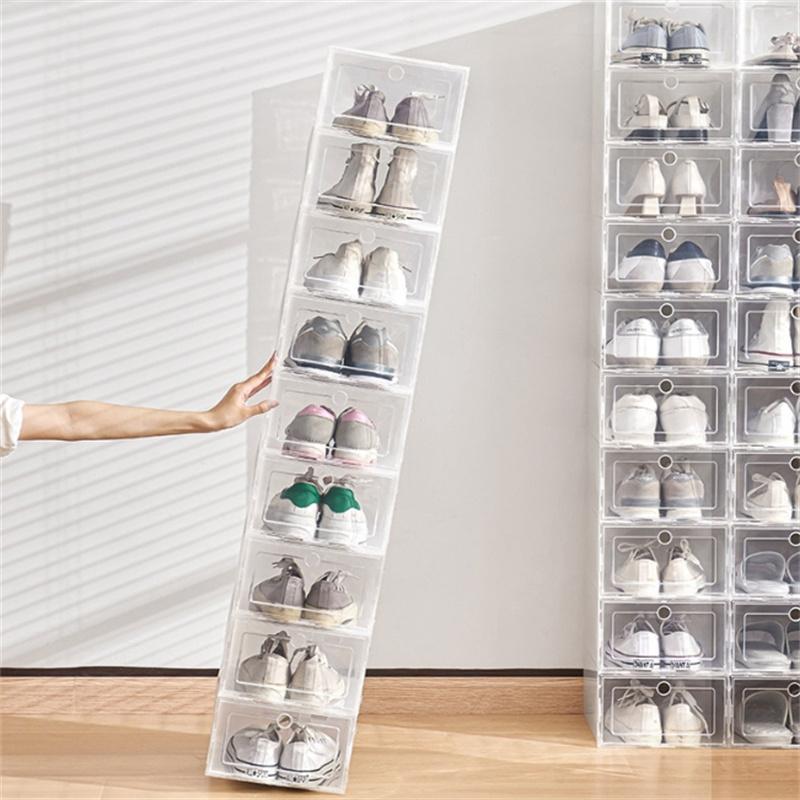 1/2/6PCS Dustproof Foldable Transparent Shoes Case Storage Box Thickened Drawer Case Shoe Boxes Stackable Box Shoe Organizer