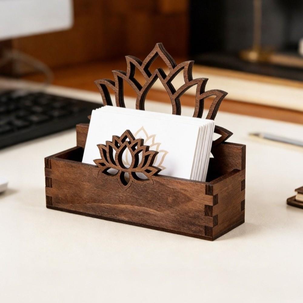 Lotus Shape Tissue Box Holder Wooden Napkin Stand Fashion Card Storage Box Office Desktop