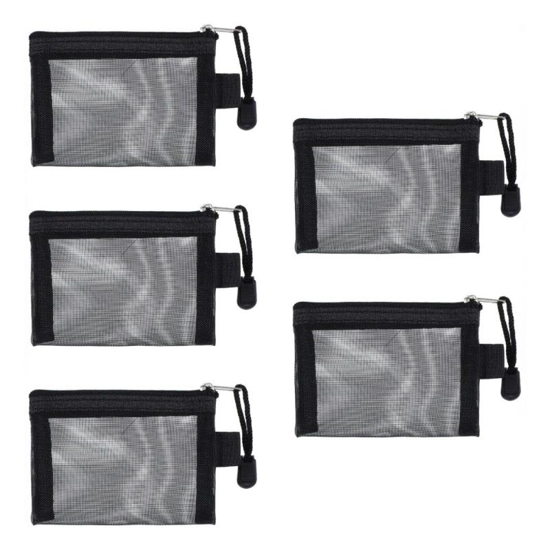 Set of 5 Mesh Small Size Organizers Pouches Zippered Designs 10.5x7.5cm Easy View Contents Breathable Travel Storage 1