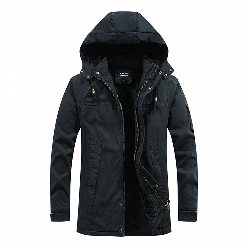 New Winter Green Cotton Coat for Men, Mid-length, Slim-fitting, Washed Cotton Coat, Thickened Coat, Cotton Jacket, Trendy Workwear