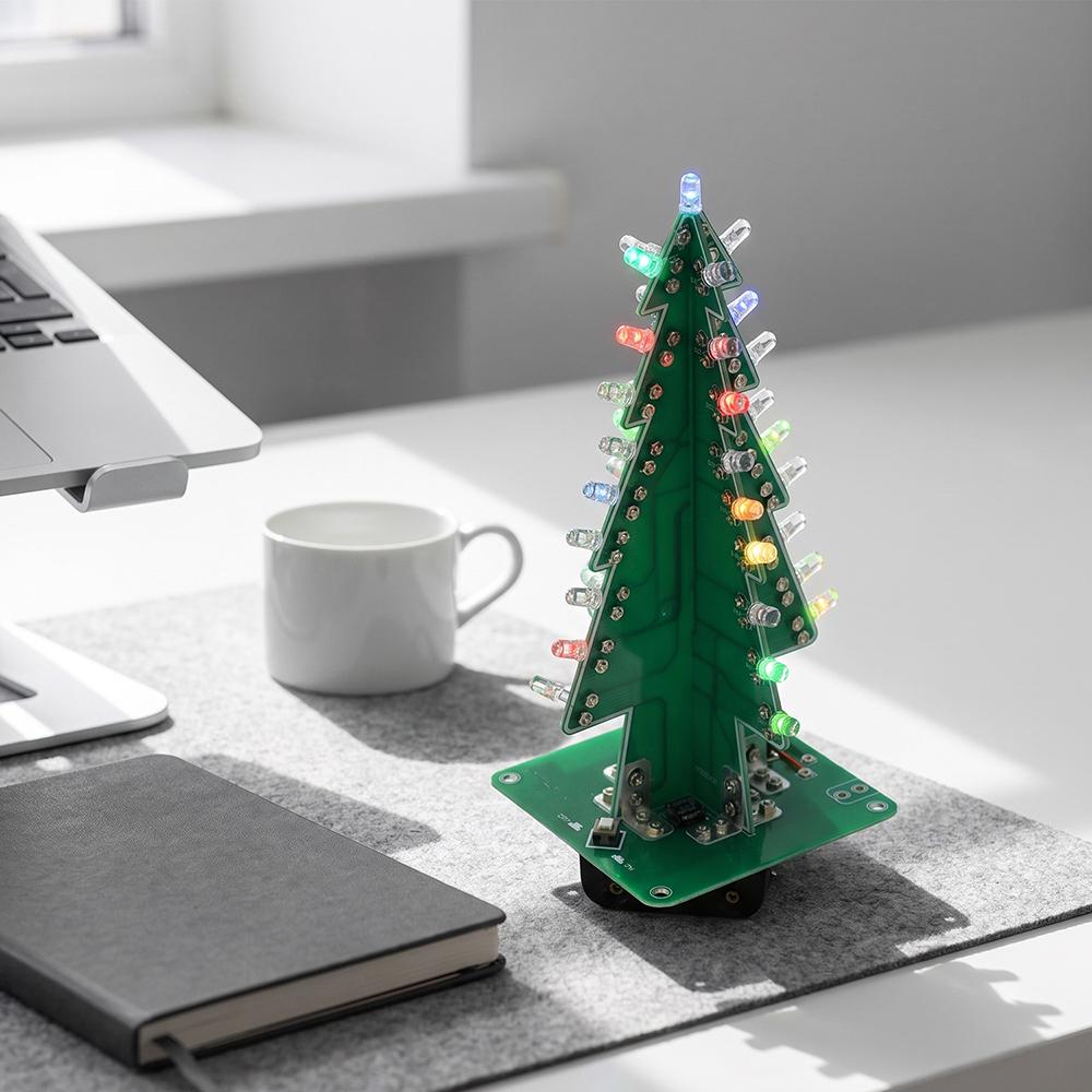 DC 4.5-5V 3D Christmas Tree LED DIY Kit Red/Green/Yellow LED Flash Circuit Kit Electronic Fun Suite Christmas Festival Decor