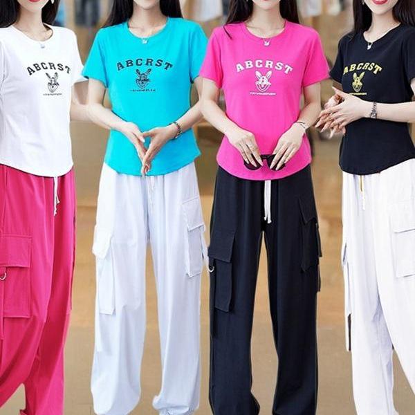 2025 Women's Summer Square Dance Set: Stylish Aerobic Top & Loose Cotton Pants