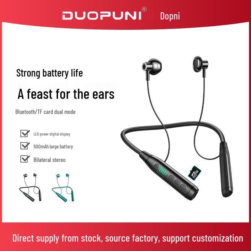 Dopni Long-Lasting Bluetooth Neckband Headphones with Large Battery & Dual-Ear Power Display
