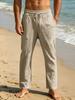Men's White Linen Drawstring Pants - Relaxed Fit Summer Beach Trousers for Tropical Vacation and Resort Wear