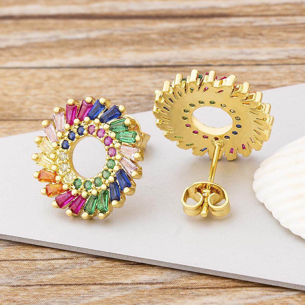 Nidin New Design Bohemian Rainbow Rhineston Crystal Earrings For Women Luxury Fashion Colorful Party Anniversary Jewelry Gifts