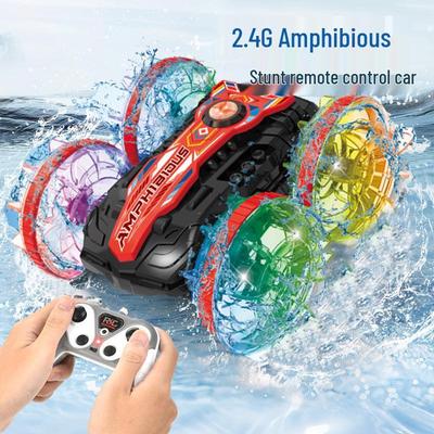Double-Sided Amphibious Remote Control Stunt Car with Lights for Beach and Off-Road Fun
