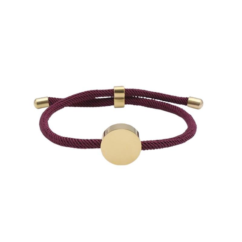 Adjustable Handmade Braided Bracelet With Engravable Round Charm Titanium Steel Unisex Couple Jewelry