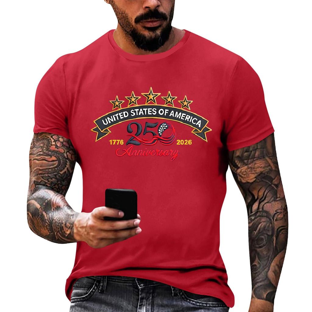 Men's Loose And Casual Flag-print T-shirt, Short Sleeve Shirt
