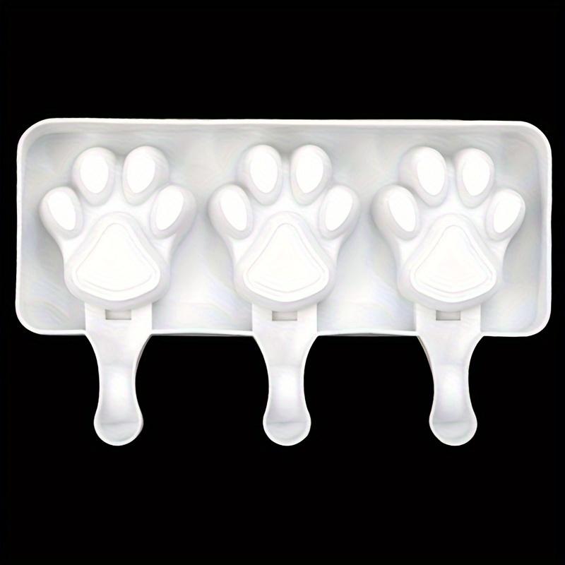 Food-Grade Silicone Cat Paw Mousse & Ice Cream Mold - 3 Cavities, Cartoon Shape With 20 Wooden Sticks Included