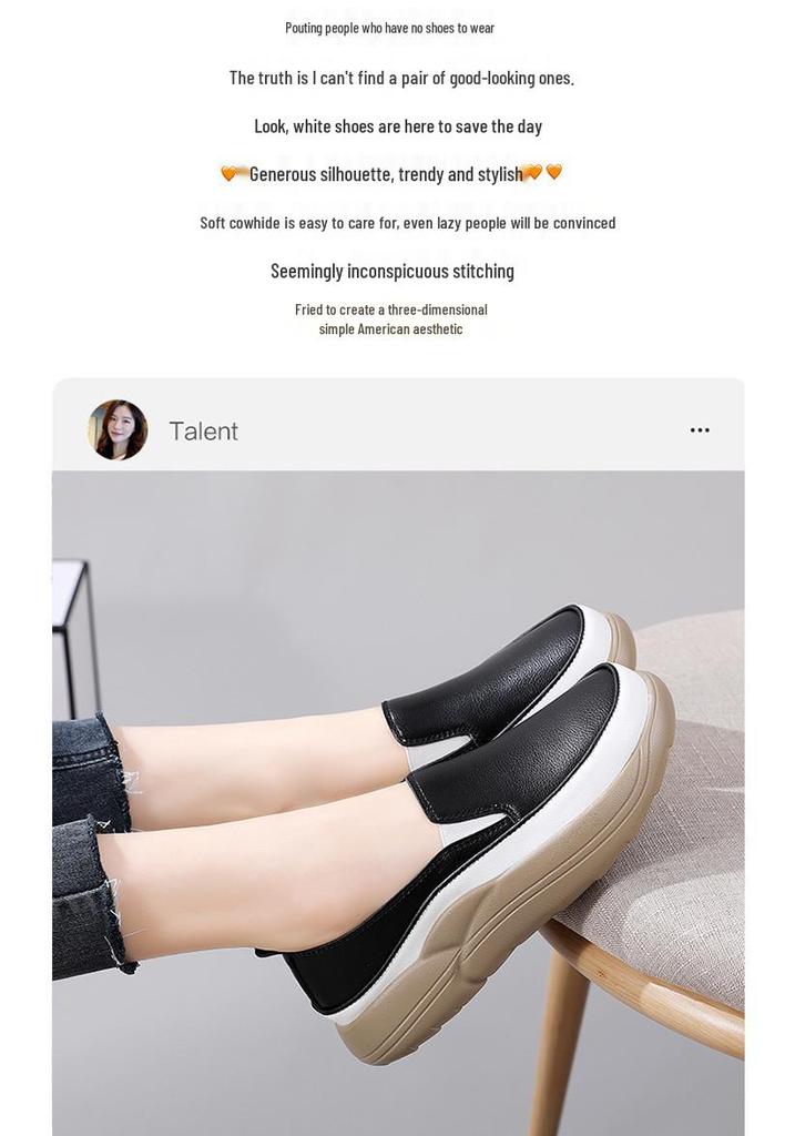 2022 Autumn Women's Ultra-Fiber Thick Sole White Casual Loafers with Color Blocking for Pregnancy