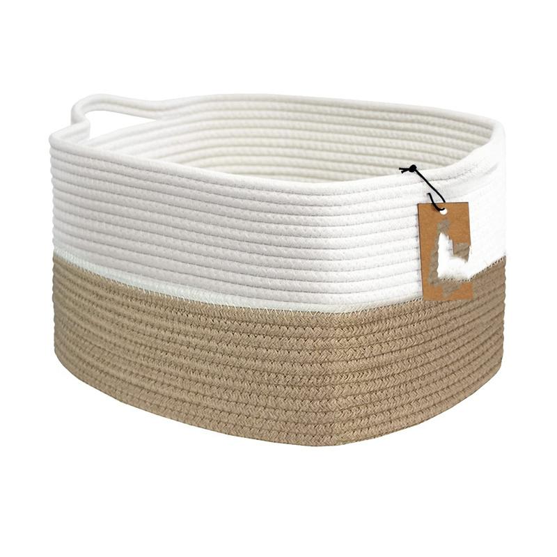Laundry Basket Woven Cotton Storage Organizing Bin with  Handles for Desk Organization, Small Basket for Keys Makeups Toys