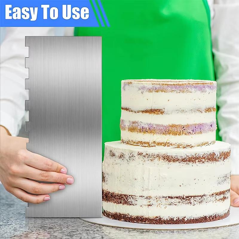 1 Piece Stainless Steel Cake Scraper Metal Cake Scraper Smoother Double Sided Patterned Edge Cake Decorating Comb YY126