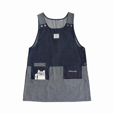 Kusguru Japón Botón Lateral Denim Teñido Nekomaruke Azul Marino Tallas Delantal, Estilo, (Gato) 2510015, Azul, M-L