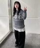 AWESOME STUDIO Nordic Snowflake Jacquard Round Knit Charcoal