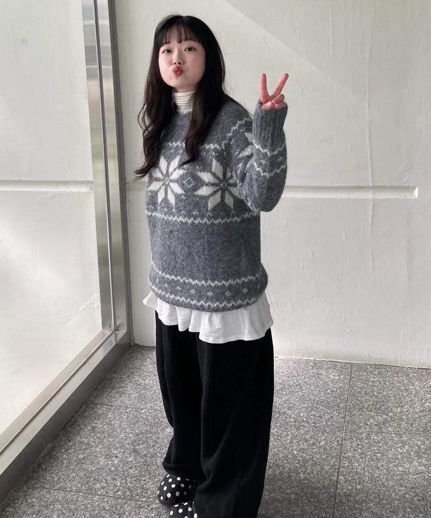 AWESOME STUDIO Nordic Snowflake Jacquard Round Knit Charcoal