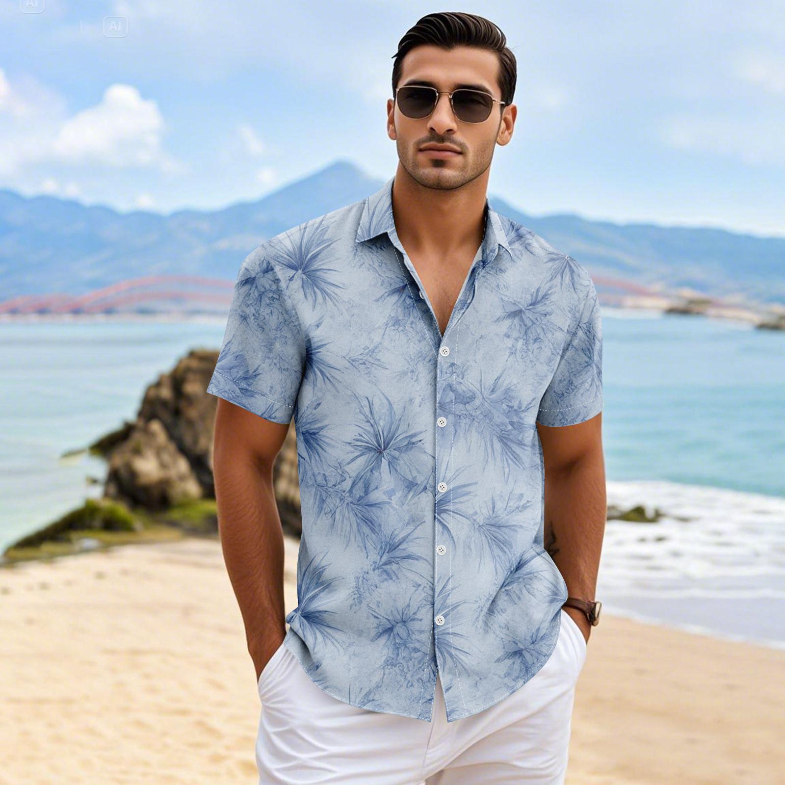 

Men s Vintage Button Down Bowling Shirts Shhort Sleeve Summer Beach Shirt L