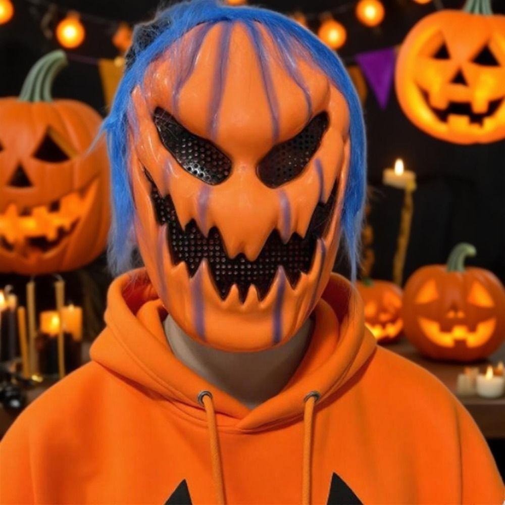 Creativity Halloween Cosplay Mask Orange Scary Ghost Headgear Pumpkin Full Face Mask  Unisex