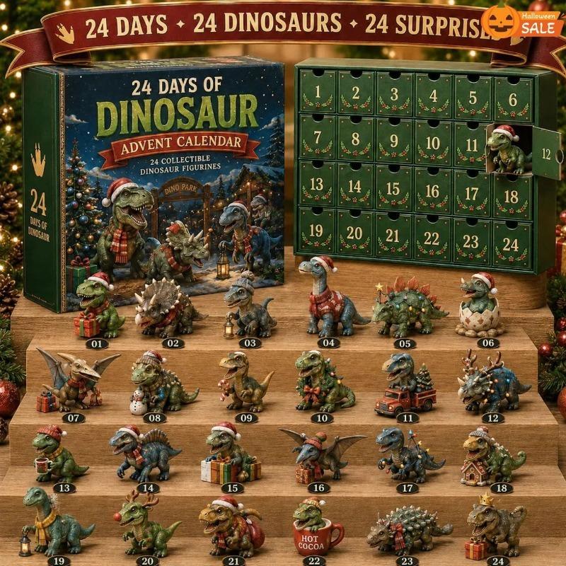 2D Flat Dinosaur Park Christmas Countdown Calendar with 24 Surprise Figures Christmas Advent Calendar for Halloween Christmas