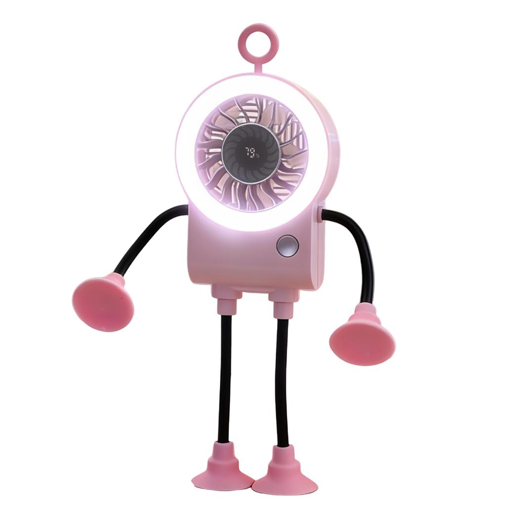 USB Cute Robot Mini Fan with Suckers&Phone Stand&Light Portable Foldable Blower 1200mAh Handheld Robot Fan for Office Desktop