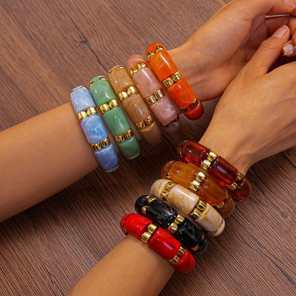 Bohemian Acrylic Bangle Geometric Retro Hand Ring Creative Wide Chunky Bangles  Women