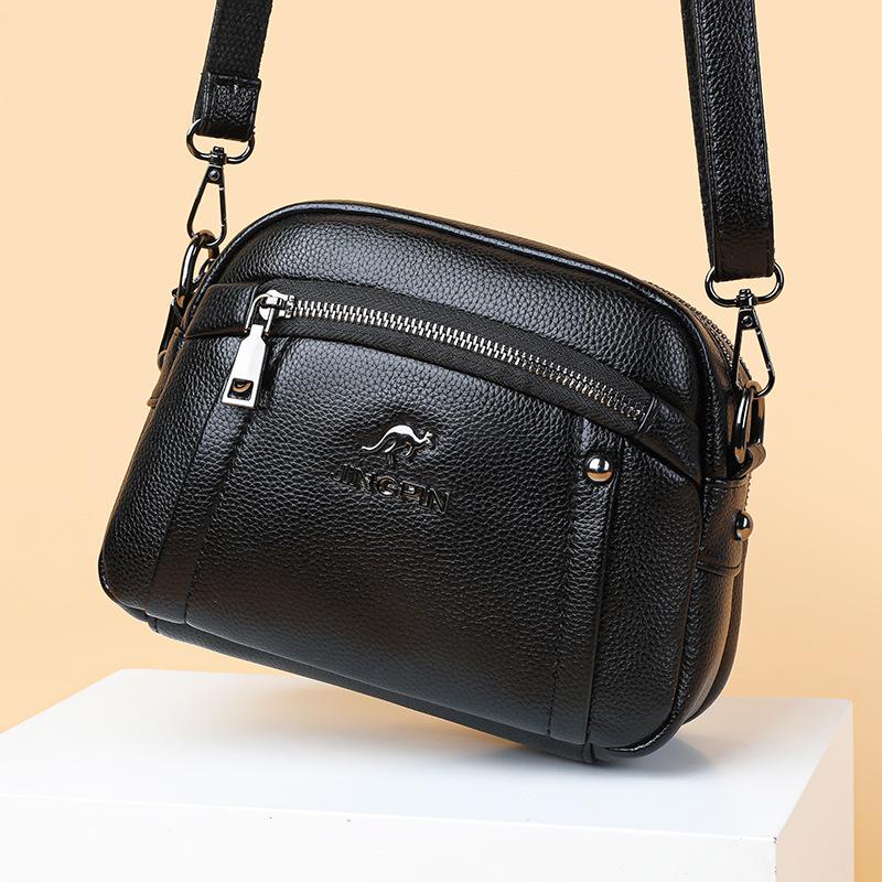 Women's Crossbody Bag Water-Resistant Solid Color Square Shoulder Bag Three Layer Zipper Closure Phone Purse Pouch for Women