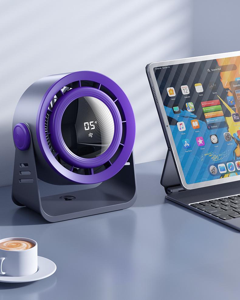 USB Rechargeable Bladeless Desktop Fan with High-Speed Turbine & Digital Display