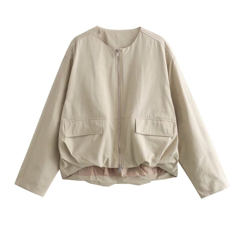 Fashion Style 2024 Spring Female Casual Style Short Pilot Round Neck Jacket Trench Coat Outwear 06740821721
