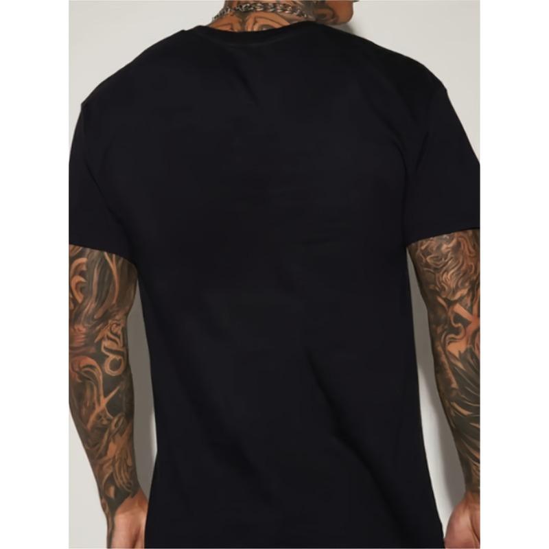 European sizes Men'S Summer Casual Sports T-Shirt with Religious Cross Print, Polyester 100%, Crew Neck, Short Sleeve, Geometric Pattern