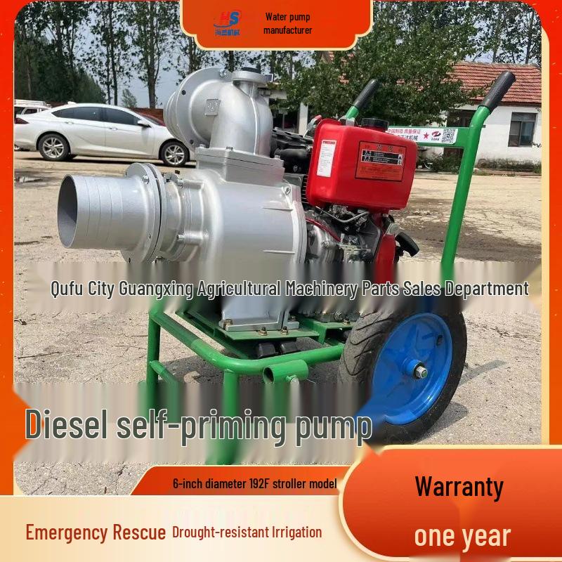 Compact 6-inch Self-Priming Diesel Sewage Pump, Cast Aluminum, 195 Power for Agricultural Use