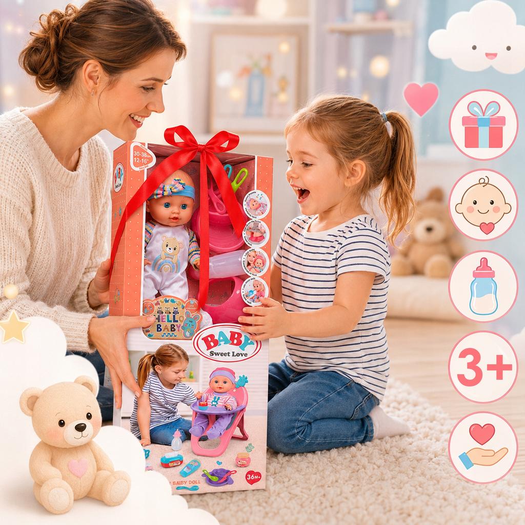 [PACZB] Baby doll with feeding accessories and seat Z3410