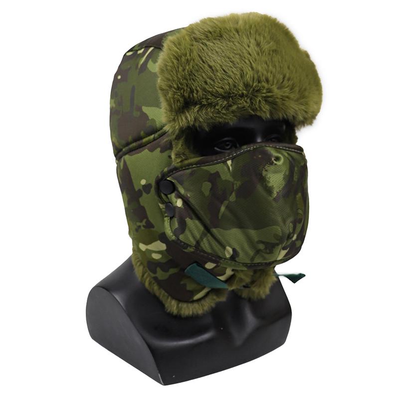 Unisex Winter Outdoor Plush Warm Lei Feng Hat With Earflaps Windproof Mask Camouflage Pilot Motorcycle Cycling Cap For Men Women