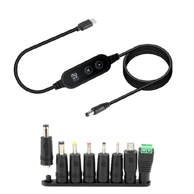Type C to DC5521 Adapter Cable Adjustable Voltage 5V9V12V15V20V for Laptops and Electronic Gadgets