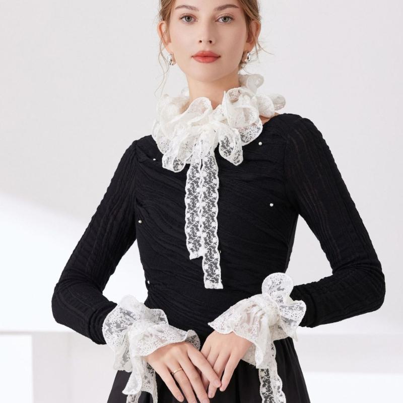 Ruffle Faux Collar Cuffs Sleeves Collar Insert Outfit Enhancer for Office Women Various Occasion Clothing Accessory