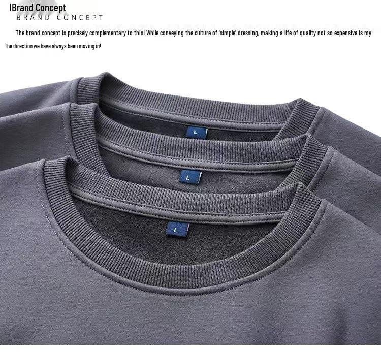 Men's American Style Fleece-Lined Hoodie 600G, Long Sleeve Round Neck Casual T-shirt, 2025 Collection.
