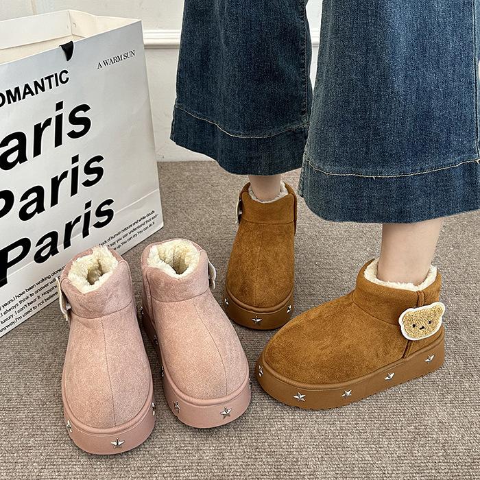 thick-soled low-top snow boots women's new autumn and winter piled thickened cotton shoes retro warm fluffy shoes