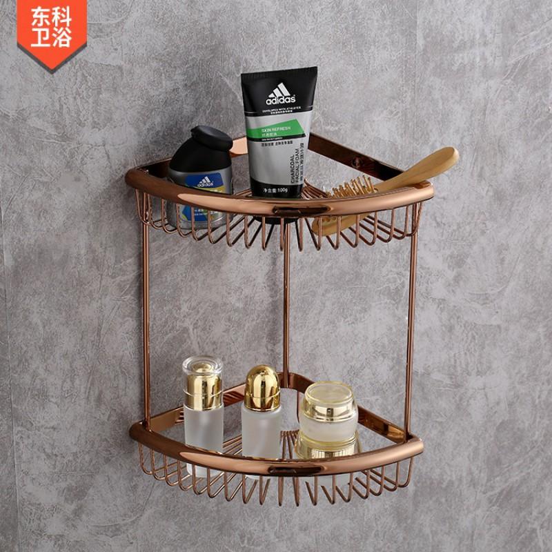 Solid Copper Bathroom Corner Shelf Triangle Storage Basket Single Double Layer Wall Mounted Organizer Shower Toilet