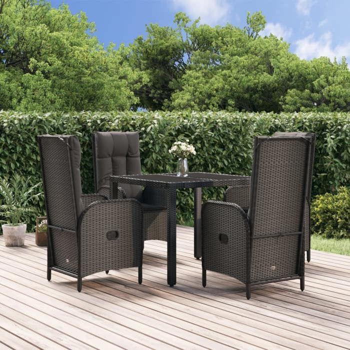 Maison Exclusive - Ensemble à manger de jardin coussins 5pcs Noir Résine tressée