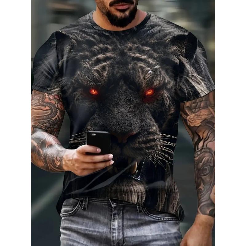 Wolf Pattern Men's T-shirt Summer Casual Round Neck Short Sleeve Animal Print T-shirt Outdoor Fashion Male Clothing