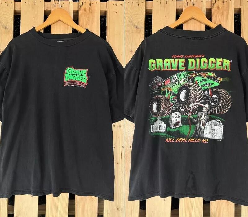 Grave Digger 2-сторонняя футболка Basic Black 90-х, Классический стиль, Мужская Женская Унисекс M