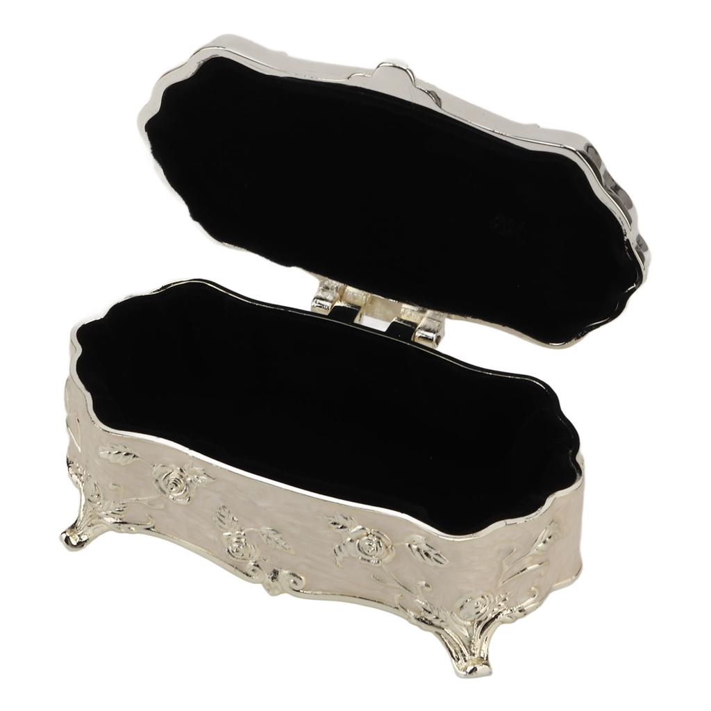 Vintage Schmuckschatulle Klein Weiß Vintage Zinklegierung Emaille Schmuckorganizer Metall Schmuckkästchen