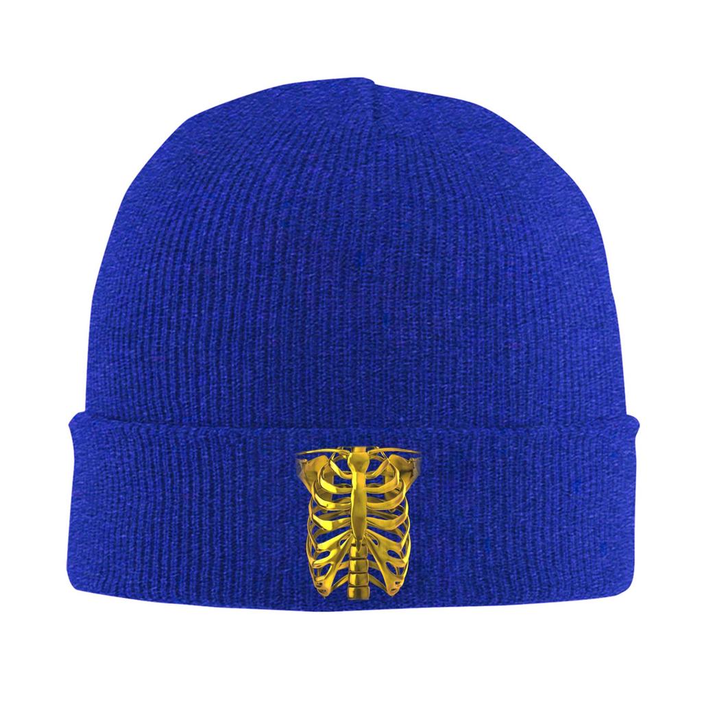 Human Skeleton Rib Cage Gold Knitted Hat Street Y2K Caps Men Women Unisex Kpop Beanie Hats Autumn Winter Warm Soft Bonnet Hats